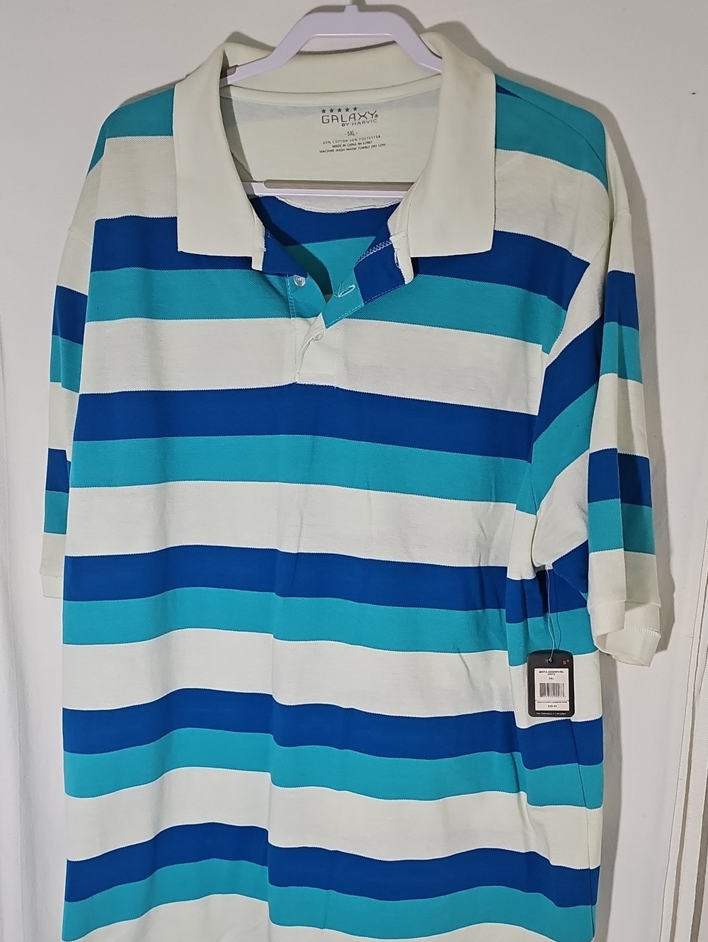 Galaxy By Harvic Men’s White, Blue & Teal Striped Polo